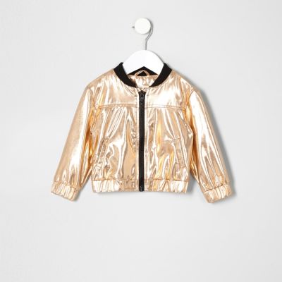 Mini girls gold bomber jacket